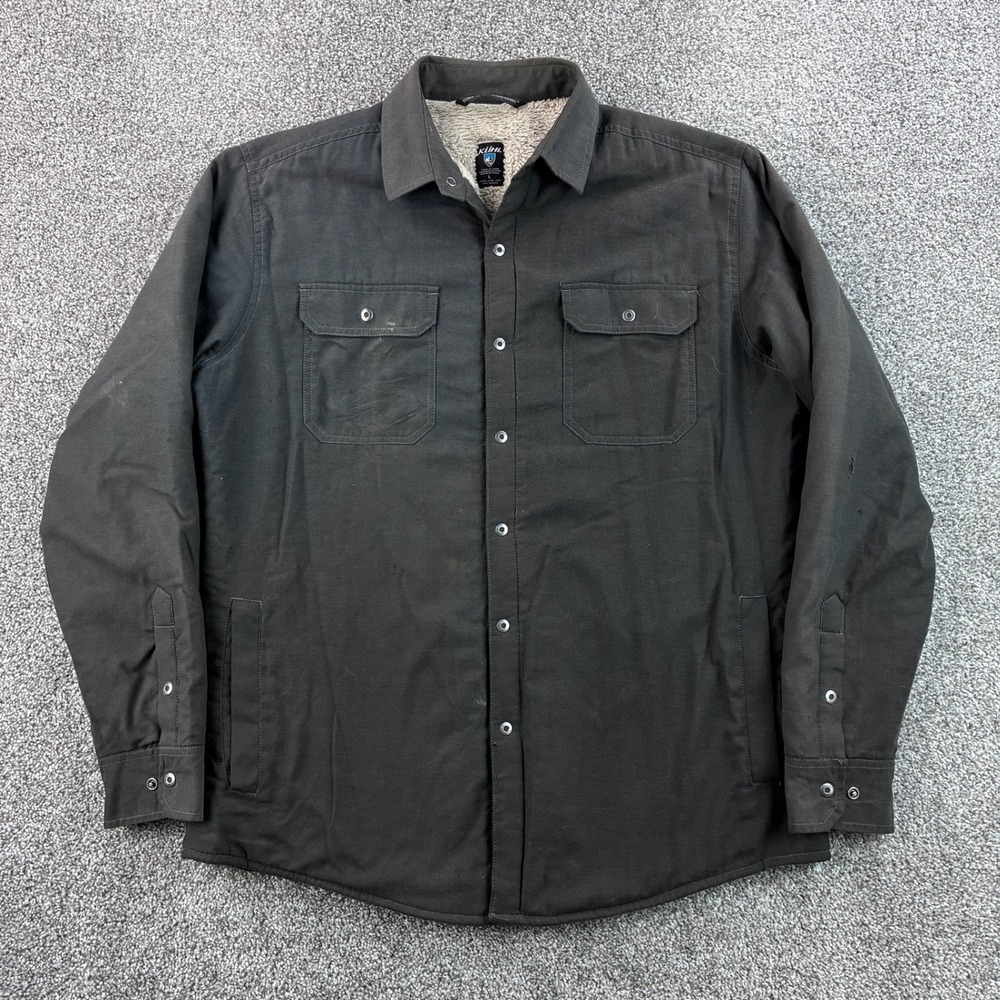 KUHL Outryder Overshirt Shirt Jacket Mens L Brown Sherpa Lined Canvas Work 7172